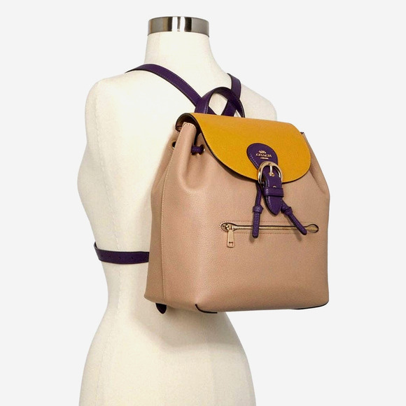 Coach C5788 Kleo Backpack Colorblock Refined Pebble Leather Taupe Multi - Picture 6 of 6